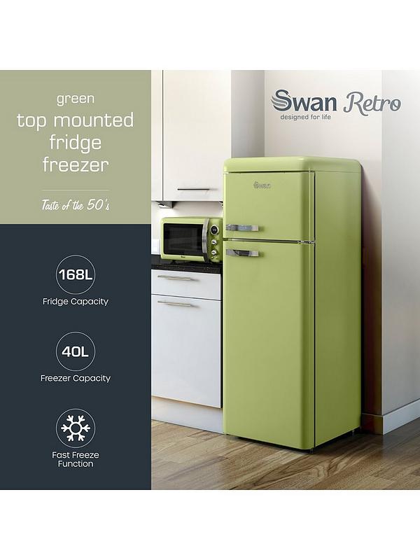 Swan SR11010GNE Retro Green Top Mounted Fridge Freezer 208L - Image 2